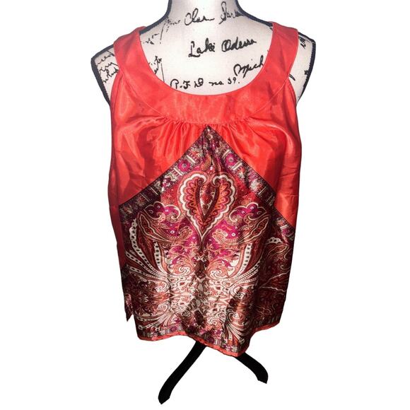 Lane Bryant Tank Top Women's 26 Coral‎ Pink Floral Blouse Shirt - Picture 2 of 8